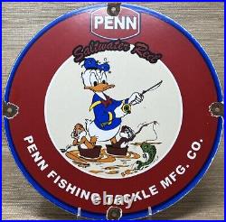 Vintage Penn Reels Porcelain Sign Fly Fishing Rod Tackle Yo Zuri Rapala Gas Oil