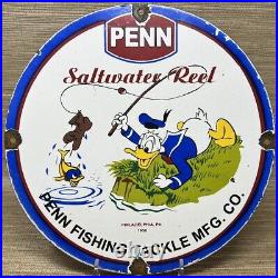 Vintage Penn Reels Porcelain Sign Fly Fishing Rod Tackle Yo Zuri Rapala Gas Oil