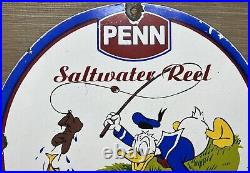 Vintage Penn Reels Porcelain Sign Fly Fishing Rod Tackle Yo Zuri Rapala Gas Oil