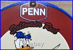 Vintage Penn Reels Porcelain Sign Fly Fishing Rod Tackle Yo Zuri Rapala Gas Oil