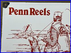 Vintage Penn Reels Porcelain Sign Fly Fishing Rod Tackle Yo Zuri Rapala Gas Oil