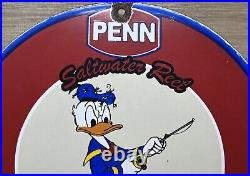 Vintage Penn Reels Porcelain Sign Fly Fishing Rod Tackle Yo Zuri Rapala Gas Oil
