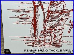 Vintage Penn Reels Porcelain Sign Fly Fishing Rod Tackle Yo Zuri Rapala Gas Oil