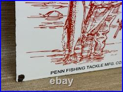 Vintage Penn Reels Porcelain Sign Fly Fishing Rod Tackle Yo Zuri Rapala Gas Oil