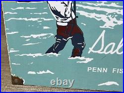 Vintage Penn Reels Porcelain Sign Fly Fishing Rod Tackle Yo Zuri Rapala Gas Oil