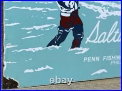 Vintage Penn Reels Porcelain Sign Fly Fishing Rod Tackle Yo Zuri Rapala Gas Oil