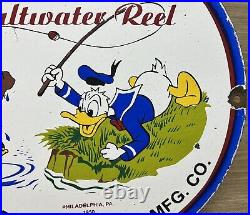 Vintage Penn Reels Porcelain Sign Fly Fishing Rod Tackle Yo Zuri Rapala Gas Oil