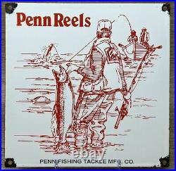 Vintage Penn Reels Porcelain Sign Fly Fishing Rod Tackle Yo Zuri Rapala Gas Oil