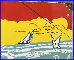 Vintage Penn Reels Porcelain Sign Fly Fishing Rod Tackle Yo Zuri Rapala Gas Oil