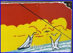 Vintage Penn Reels Porcelain Sign Fly Fishing Rod Tackle Yo Zuri Rapala Gas Oil