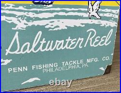 Vintage Penn Reels Porcelain Sign Fly Fishing Rod Tackle Yo Zuri Rapala Gas Oil