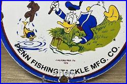 Vintage Penn Reels Porcelain Sign Fly Fishing Rod Tackle Yo Zuri Rapala Gas Oil