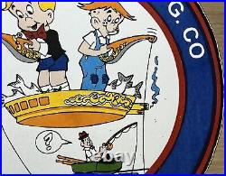 Vintage Penn Reels Porcelain Sign Fly Fishing Rod Tackle Yo Zuri Rapala Gas Oil