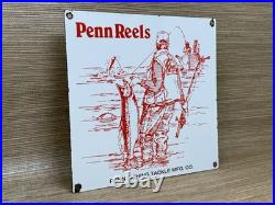 Vintage Penn Reels Porcelain Sign Fly Fishing Rod Tackle Yo Zuri Rapala Gas Oil