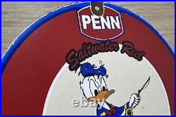 Vintage Penn Reels Porcelain Sign Fly Fishing Rod Tackle Yo Zuri Rapala Gas Oil