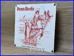 Vintage Penn Reels Porcelain Sign Fly Fishing Rod Tackle Yo Zuri Rapala Gas Oil