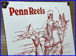Vintage Penn Reels Porcelain Sign Fly Fishing Rod Tackle Yo Zuri Rapala Gas Oil
