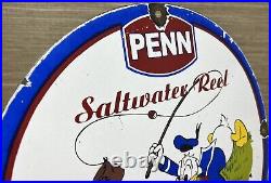 Vintage Penn Reels Porcelain Sign Fly Fishing Rod Tackle Yo Zuri Rapala Gas Oil