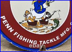 Vintage Penn Reels Porcelain Sign Fly Fishing Rod Tackle Yo Zuri Rapala Gas Oil