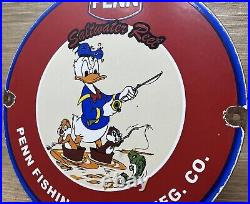 Vintage Penn Reels Porcelain Sign Fly Fishing Rod Tackle Yo Zuri Rapala Gas Oil