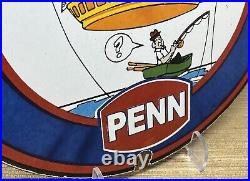 Vintage Penn Reels Porcelain Sign Fly Fishing Rod Tackle Yo Zuri Rapala Gas Oil