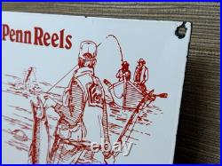 Vintage Penn Reels Porcelain Sign Fly Fishing Rod Tackle Yo Zuri Rapala Gas Oil