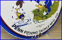 Vintage Penn Reels Porcelain Sign Fly Fishing Rod Tackle Yo Zuri Rapala Gas Oil