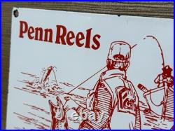Vintage Penn Reels Porcelain Sign Fly Fishing Rod Tackle Yo Zuri Rapala Gas Oil