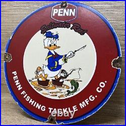 Vintage Penn Reels Porcelain Sign Fly Fishing Rod Tackle Yo Zuri Rapala Gas Oil