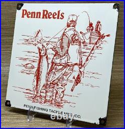 Vintage Penn Reels Porcelain Sign Fly Fishing Rod Tackle Yo Zuri Rapala Gas Oil