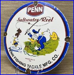 Vintage Penn Reels Porcelain Sign Fly Fishing Rod Tackle Yo Zuri Rapala Gas Oil