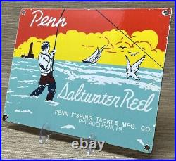 Vintage Penn Reels Porcelain Sign Fly Fishing Rod Tackle Yo Zuri Rapala Gas Oil