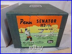 Vintage Penn Reels Senator 113-4/0 Silver 25th Anniversary with Box & Accessories