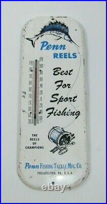 Vintage Penn Reels Thermometer 16 X 6 Metal Sign