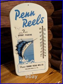 Vintage Penn Reels Thermometer Sport Fishing Tackle MFG CO Advertising Sign
