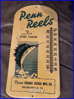 Vintage Penn Reels Thermometer Sport Fishing Tackle MFG CO Advertising Sign