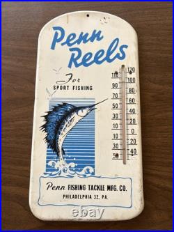 Vintage Penn Reels Thermometer Sport Fishing Tackle MFG CO Advertising Sign