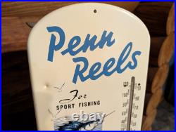 Vintage Penn Reels Thermometer Sport Fishing Tackle MFG CO Advertising Sign