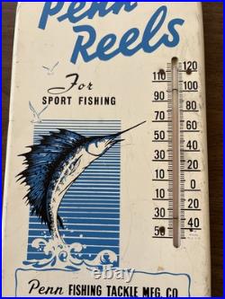 Vintage Penn Reels Thermometer Sport Fishing Tackle MFG CO Advertising Sign
