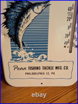 Vintage Penn Reels Thermometer Sport Fishing Tackle MFG CO Advertising Sign