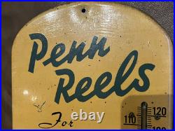 Vintage Penn Reels Thermometer Sport Fishing Tackle MFG CO Advertising Sign