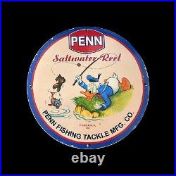 Vintage Penn Saltwater Reel Fishing Gas Oil Service Pump Porcelain Enamel Sign