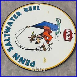 Vintage Penn Saltwater Reel Porcelain Gas Oil Fishing Tackle Donald Duck Sign