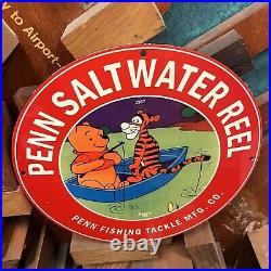 Vintage Penn Saltwater Reel Porcelain Gas Oil Winnie Pooh Disney Fishing Sign
