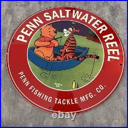Vintage Penn Saltwater Reel Porcelain Gas Oil Winnie Pooh Disney Fishing Sign