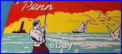 Vintage Penn Saltwater Reels Sign Fishing Gas Service Pump Porcelain Sign