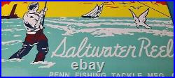 Vintage Penn Saltwater Reels Sign Fishing Gas Service Pump Porcelain Sign