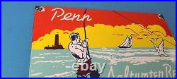 Vintage Penn Saltwater Reels Sign Fishing Gas Service Pump Porcelain Sign