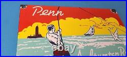 Vintage Penn Saltwater Reels Sign Fishing Gas Service Pump Porcelain Sign
