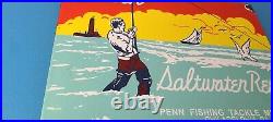 Vintage Penn Saltwater Reels Sign Fishing Gas Service Pump Porcelain Sign